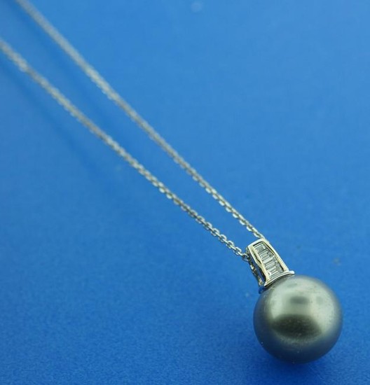 TAHITIAN PEARL 0.30CTS DIAMOND PENDANT CHAIN NECKLACE
