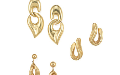 THREE PAIRS OF GOLD EARRINGS
