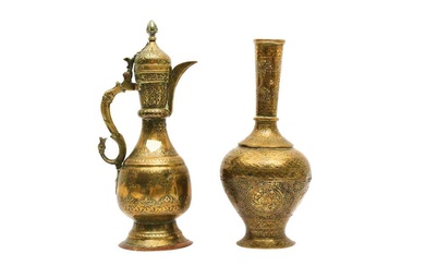 TWO ENGRAVED BRASS VESSELS Late Qajar Iran, ca. 1880s - 1920s
