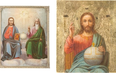 TWO ICONS SHOWING THE NEW TESTAMENT TRINITY AND CHRIST