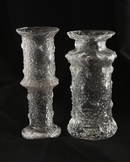 TWO MID-CENTURY BARK TEXTURED VASES BY TIMO SARPENEVA FOR IITTALA FINLAND (23 CM H), LEONARD JOEL LOCAL DELIVERY SIZE: SMALL
