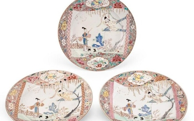 Three Chinese Export Enameled Porcelain Plates