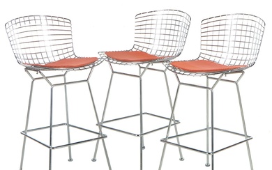 Three Harry Bertoia for Knoll, Inc. Chromed Steel Wire Barstools