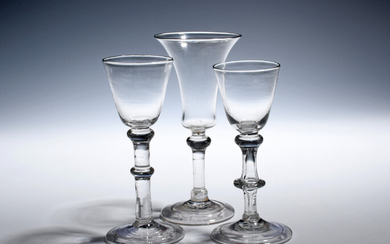Three balustroid wine glasses c.1740-50