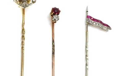 Three diamond set stick pins