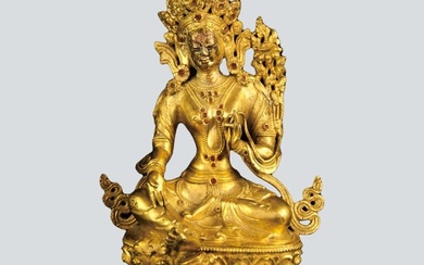 Tibetan gilt bronze Buddha statue, mid-Qing dynasty