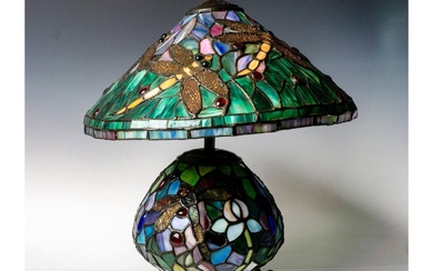 Tiffany Style-Stained Glass Dragonfly Lamp & Shade