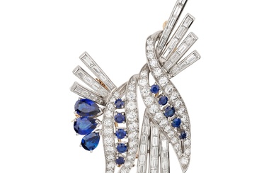 Tiffany & Co., Sapphire and diamond double-clip brooch, circa 1950