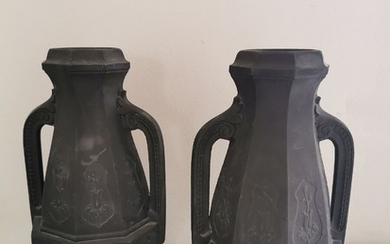 Two 19th century amphora-shaped terracotta vases. H. 28 cm. (2)