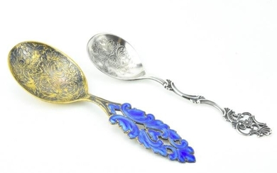 Two Antique Norway Sterling & Enamel Spoons