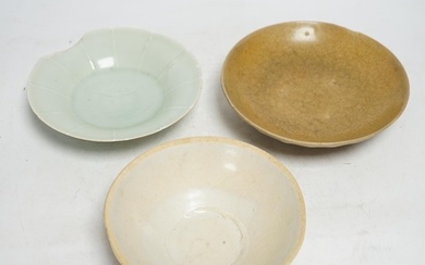 Two Chinese qingbai dishes and a Yue ware bowl, Song-Yuan dy...