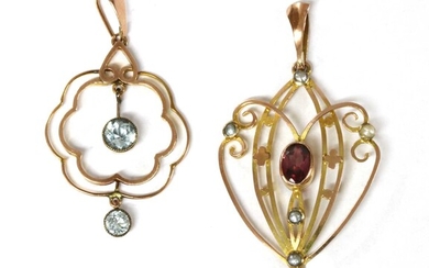 Two Edwardian gold pendants