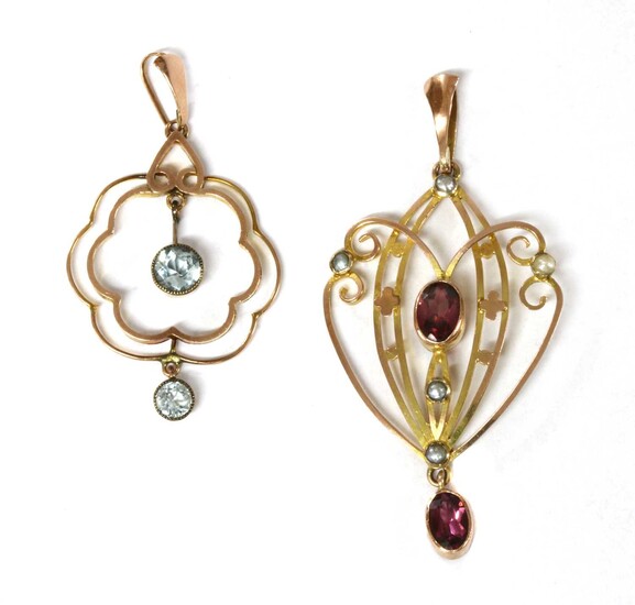 Two Edwardian gold pendants