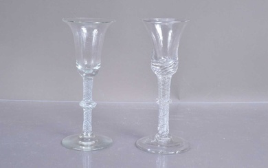 Two Georgian glass wine drinking glasses