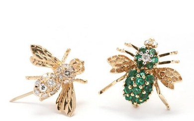 Two Gold and Gem-Set Bee Brooches