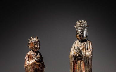 Two bronze figures of Daoist immortals, Ming dynasty | 明 銅神仙立像兩尊