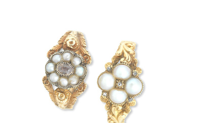 Two gem-set and pearl rings, circa 1830 (2)