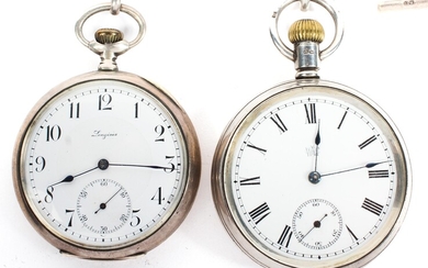 Two silver open faced crown winding pocket watch
