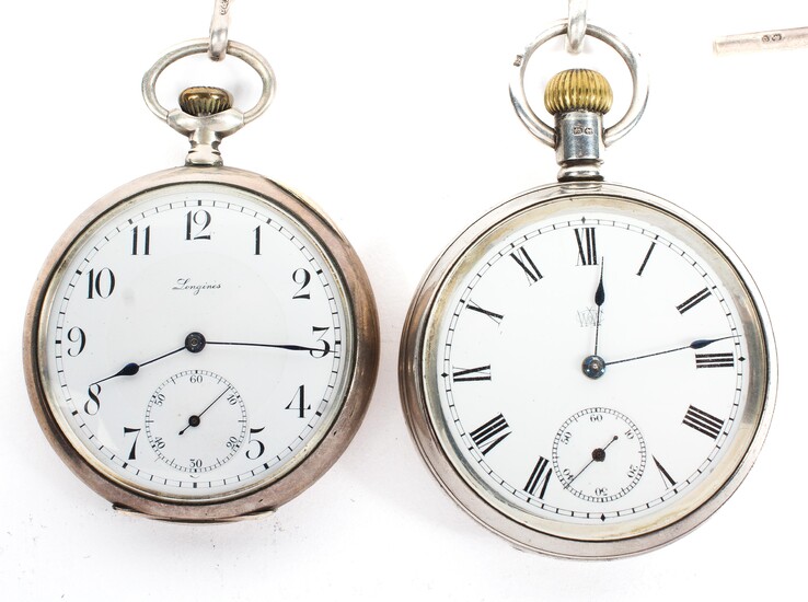 Two silver open faced crown winding pocket watch