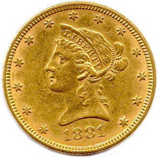 UNITED STATES OF AMERICA $10 gold 1881 Philadelphia. (16.75 g) T.B.