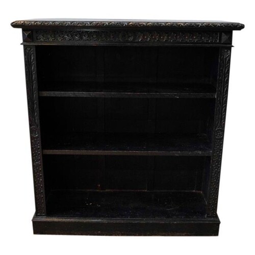 VICTORIAN CARVED OAK OPEN BOOKCASE LATE 19TH CENTURY with th...