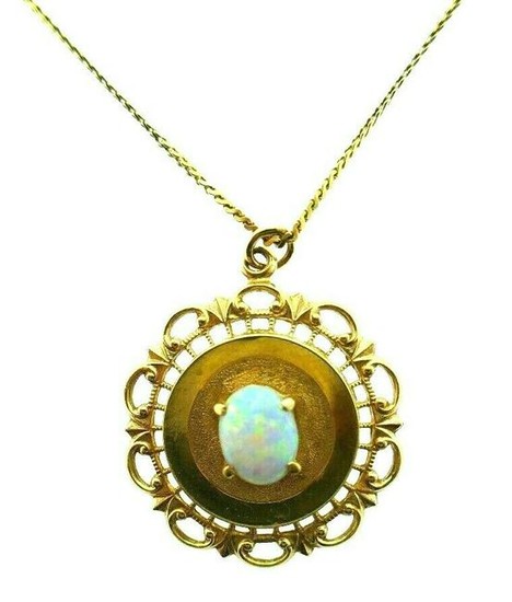 VINTAGE 14k Yellow Gold & Opal Necklace Circa 1950s