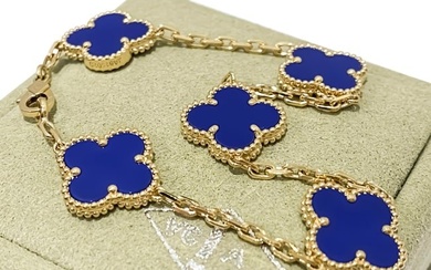 Van Cleef & Arpels 18K Yellow Gold Lapis Lazuli 5 Vintage Alhambra Motifs Bracelet