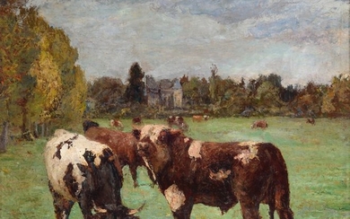 Verwee A., cows in the meadow, oil on...