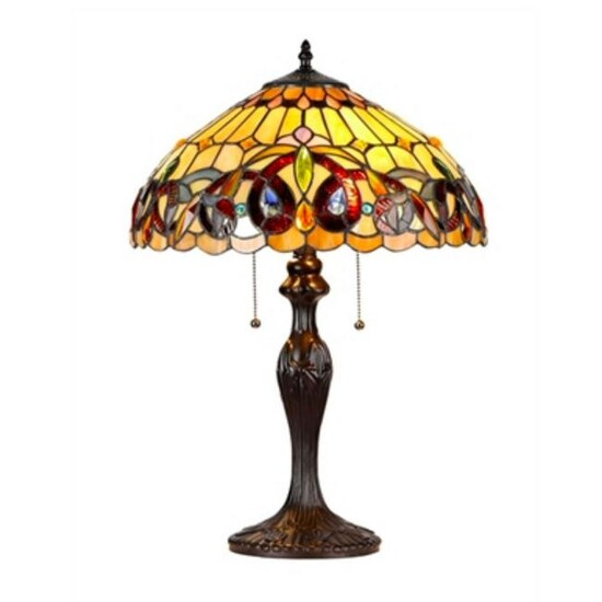 Victorian Style 2-Light Stained Glass Table Lamp