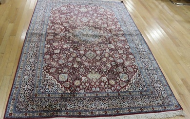 Vintage And Finely Hand Knotted Silk Carpet.