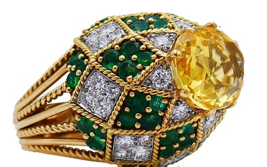 Vintage Andre Vassort 18k Gold Bombe Ring Ceylon