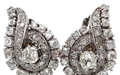 Vintage Diamond Cluster Retro Designer Platinum Earrings Estate Fine Jewelry