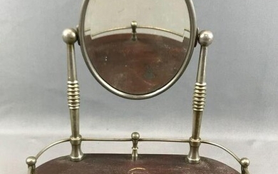 Vintage Oval Shaving Mirror w/ Wooden Tray