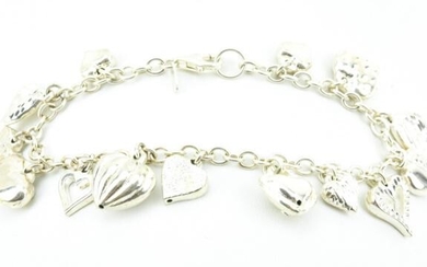 Vintage Sterling Silver Charm Bracelet w Hearts