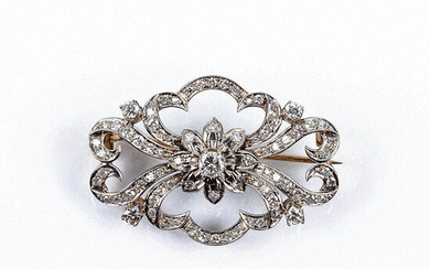 Vintage pin-brooch in openwork white gold setting, with a...