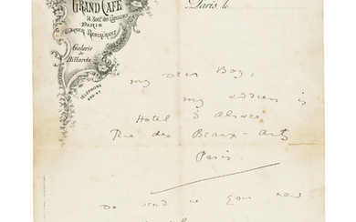 WILDE, Oscar (1854-1900). Autograph letter signed (‘Oscar’) to Louis Wilkinson (‘My Dear Boy’), Paris [Hôtel d’Alsace], n.d. [November 1899].