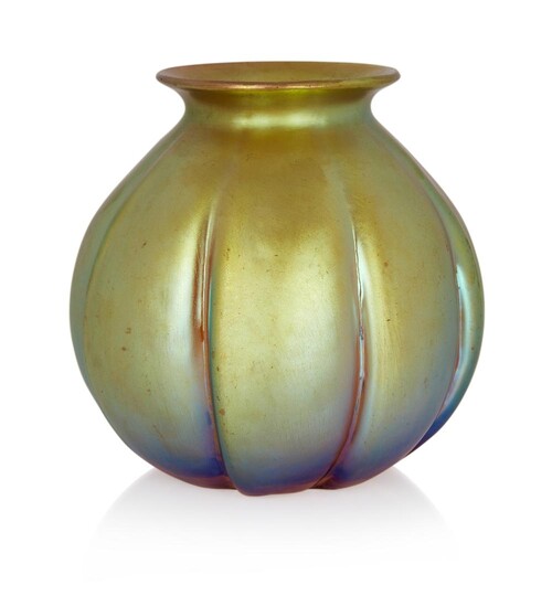 WMF, Myra vase model J295, circa 1930s, Irridescent glass, Paper label to underside 'GEISLANGEN / WMF / Echt / Bleikristall', 15cm high