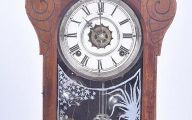 Walnut Victorian Mantle Clock w/incised carving