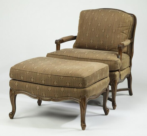 Wesley Hall custom upholstered armchair and ottoman