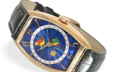 Wristwatch: extremely rare chronometer, Franck Muller Cloisonne "Americas" GMT Ref. 5850 WW, 18K pink gold