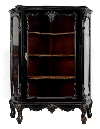 (-), Black lacquered wooden 1-door display cabinet with...