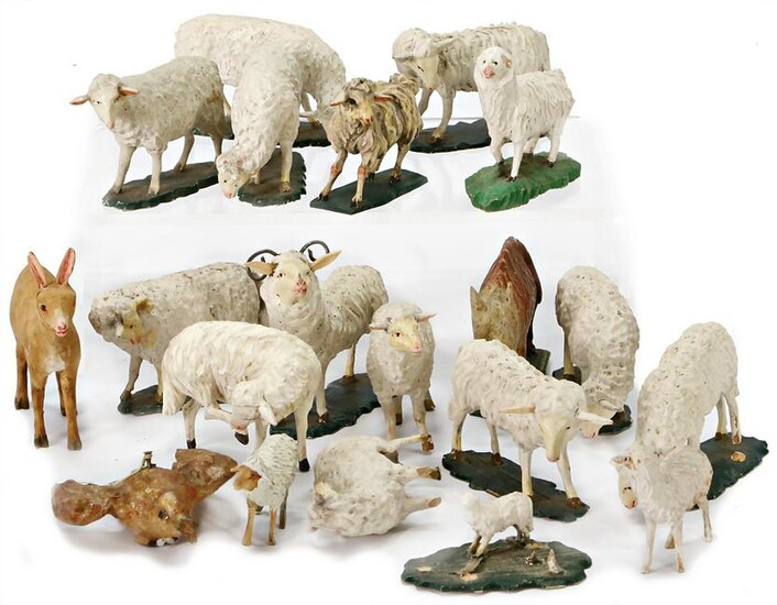 animal figures, wood, carved, early, 20 pieces sheeps