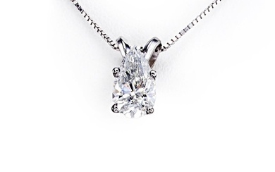 0.76 Ct E-F/SI1 Pear Brilliant Diamond Ring - 14 kt. White gold - Necklace with pendant - Clarity enhanced Diamond