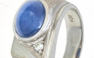10 K White Gold, Blue Cabochon Ring Size 8