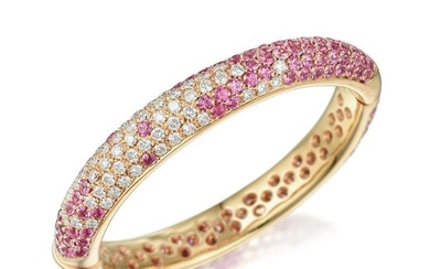 A Diamond and Pink Sapphire Bangle Bracelet