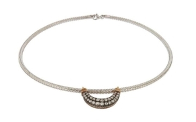 A white gold collar necklace, suspending a Victori…
