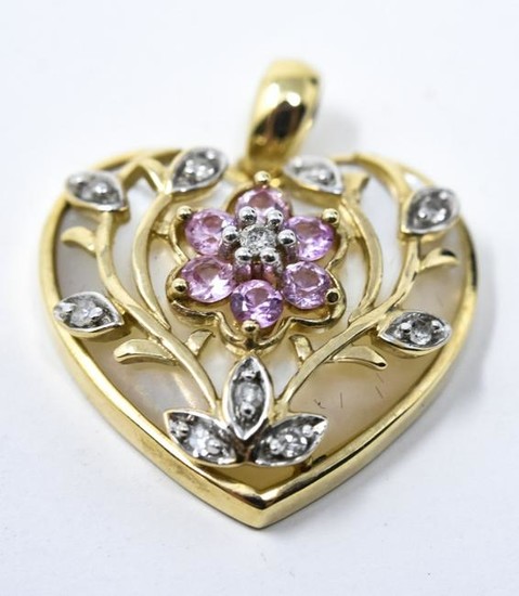 10kt Gold Heart Necklace Pendant w Diamonds