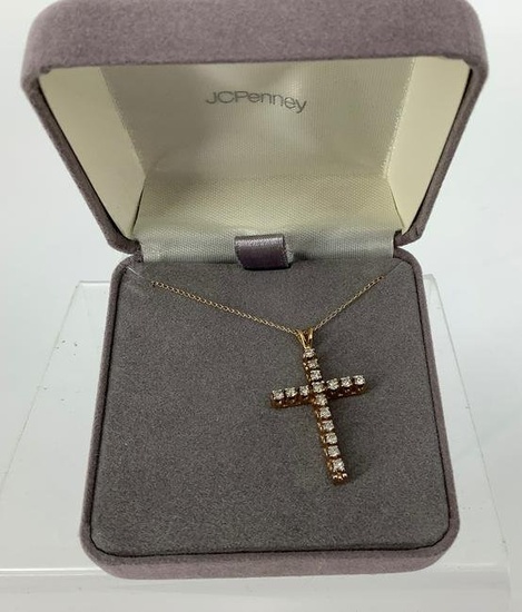 10kt Gold Necklace with Diamond Cross Pendant