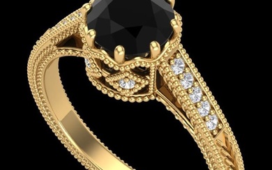 1.25 ctw Fancy Black Diamond Engagment Art Deco Ring 18k Yellow Gold