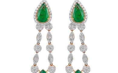 13.4 TCW SI/HI Diamond & Emerald Earrings 18kt white